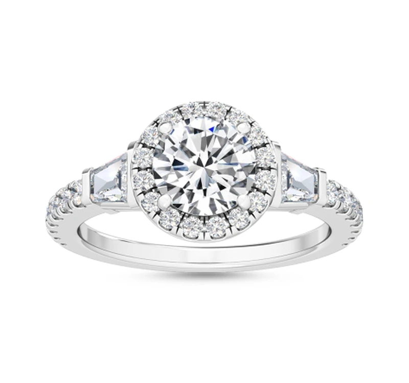 Halo engagement ring with a bright centre stone